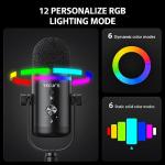 TECURS RGB Gaming Streaming Recording PC Microphone Kit,USB Condenser Computer Mic Bundle for Podasts,Audio,Vocal,Video on Mac/Desktop/Laptop,with Boom Arm Stand, Black