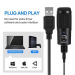 USB Condenser Microphone Bundle Kit,192KHZ/24BIT Professional Cardioid Computer Mic with Adjustable Scissor Arm Stand Shock Mount and Gain Knob for Recording, for Podcasting, Gaming, YouTube (Black)