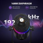TECURS RGB Gaming Streaming Recording PC Microphone Kit,USB Condenser Computer Mic Bundle for Podasts,Audio,Vocal,Video on Mac/Desktop/Laptop,with Boom Arm Stand, Black