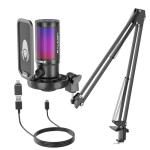 talomen Gaming Microphone for PC Computer, USB Streaming Condenser Mic Kit with RGB, Quick Mute, Gain Knob, Boom Arm Stand, Pop Filter for Podcasts YouTube F8S