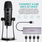Movo USB Podcast Equipment Bundle for 4 – USB Interface with 4 UM700 Condenser Microphones – 4-Port Powered Hub for Streaming, Podcasting, Interviews