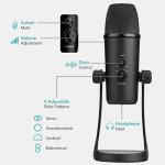 Movo USB Podcast Equipment Bundle for 4 – USB Interface with 4 UM700 Condenser Microphones – 4-Port Powered Hub for Streaming, Podcasting, Interviews