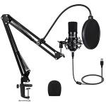 USB Streaming Podcast PC Microphone: Professional Computer Mic 192kHz/24bit Studio Cardioid Condenser Mic Kit with Sound Card Boom Arm Shock Mount Pop Filter, for Skype