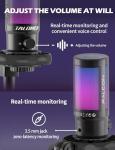 talomen Gaming Microphone for PC Computer, USB Streaming Condenser Mic Kit with RGB, Quick Mute, Gain Knob, Boom Arm Stand, Pop Filter for Podcasts YouTube F8S