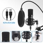 USB Streaming Podcast PC Microphone: Professional Computer Mic 192kHz/24bit Studio Cardioid Condenser Mic Kit with Sound Card Boom Arm Shock Mount Pop Filter, for Skype
