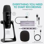 Movo USB Podcast Equipment Bundle for 4 – USB Interface with 4 UM700 Condenser Microphones – 4-Port Powered Hub for Streaming, Podcasting, Interviews