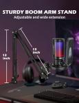 talomen Gaming Microphone for PC Computer, USB Streaming Condenser Mic Kit with RGB, Quick Mute, Gain Knob, Boom Arm Stand, Pop Filter for Podcasts YouTube F8S