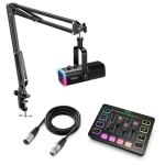 FIFINE Gaming Streaming Bundle with XLR Microphone Kit, PC Mixer, XLR Cable 10ft, Dynamic Mic with Gain Knob, Mute Button, RGB Audio Mixer Set with Individual Control, Volume Fader for Vocal Recording
