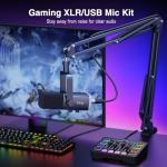 FIFINE Gaming Streaming Bundle with XLR Microphone Kit, PC Mixer, XLR Cable 10ft, Dynamic Mic with Gain Knob, Mute Button, RGB Audio Mixer Set with Individual Control, Volume Fader for Vocal Recording