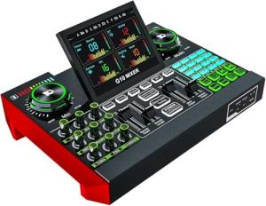 Audio Mixer, Sound Board for Pc/Phone Live Streaming Singing Gaming, Sound Mixer for 3.5mm/Xlr Dynamic/48V Microphone, Live Sound Card with DJ Mixer Effects Voice Changer, Denoise One Click Mute