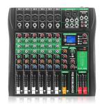 MIZISNR 6 Channel Audio Mixer, Professional DJ Mixer Board Sound Music Mixing Console Digital Mixer with Reverb, Bluetooth, USB Port, 48V Phantom Power for Recording Karaoke Podcasting
