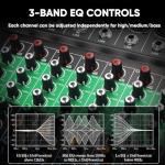 MIZISNR 6 Channel Audio Mixer, Professional DJ Mixer Board Sound Music Mixing Console Digital Mixer with Reverb, Bluetooth, USB Port, 48V Phantom Power for Recording Karaoke Podcasting