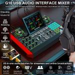 Audio Mixer, Sound Board for Pc/Phone Live Streaming Singing Gaming, Sound Mixer for 3.5mm/Xlr Dynamic/48V Microphone, Live Sound Card with DJ Mixer Effects Voice Changer, Denoise One Click Mute