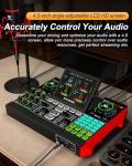 Audio Mixer, Sound Board for Pc/Phone Live Streaming Singing Gaming, Sound Mixer for 3.5mm/Xlr Dynamic/48V Microphone, Live Sound Card with DJ Mixer Effects Voice Changer, Denoise One Click Mute