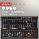 PYLE 12-Channel Bluetooth Studio Audio Mixer - DJ Sound Controller Interface with USB Drive for PC Recording Input, RCA, XLR Microphone Jack, 48V Power, For Professional and Beginners - PMXU128BT