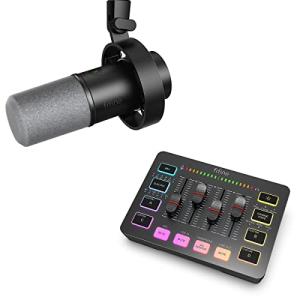 FIFINE Gaming Audio Mixer and XLR/USB Dynamic Microphone Bundle, Streaming 4-Channel RGB Mixer with XLR Microphone Interface,48V Phantom Power for Game, Voice, Podcast, Recording, YouTube (SC3+K688)