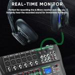 MIZISNR 6 Channel Audio Mixer, Professional DJ Mixer Board Sound Music Mixing Console Digital Mixer with Reverb, Bluetooth, USB Port, 48V Phantom Power for Recording Karaoke Podcasting