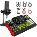 Podcast equipment bundle with live sound card audio mixer, podcast equipment with 3.5mm microphone, soundboard for phone, computer, live streaming, singing, recording, and content creation.