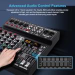 6 Channel DJ Mixer, Professional Audio Mixer, Metal, DSP 99 Preset Effects, Bluetooth Sound Board, 48V Phantom Power, Black USB Xlr Music Streaming Mini Mixing Console, Pa Mixer for PC, Podcast