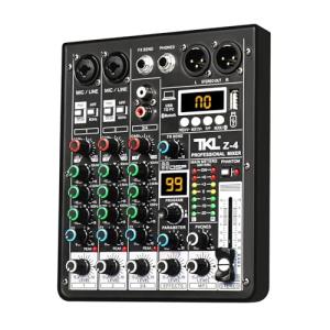 TKLBLS 4 Channel Audio Mixer, Professional DJ Mixer Sound Board Mixing Console with 99-Bit DSP Effect, Bluetooth USB Interface Stereo Mixer Board with 48V Phantom Power For Recording Live Stream