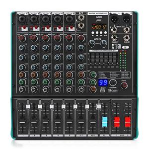 XTUGA TS7 Professional Audio Mixer Sound Board Console 7 Channel with 7-band EQ,Independent 48V Phantom Power Bluetooth USB Interface Recording for Studio/DJ Stage/Party