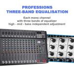 Depusheng DT12 Studio Audio Mixer 12-Channel DJ Sound Controller Interface w/USB Drive for Computer Recording Input, XLR Microphone Jack, 48V Power, RCA Input/Output for Professional and Beginners
