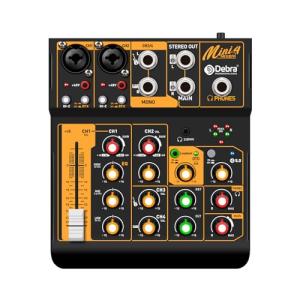Audio Mixer D Debra Audio Mini4 Portable 4-Channel DJ Mixer Console, Sound Mixing Board with USB Bluetooth 48V Phantom Power, Audio Console for Live Wedding Party Recording Broadcast (Mini4)