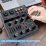 Pyle Professional Wireless DJ Audio Mixer - 4 Channel Bluetooth Controller Sound Mixer, USB Audio Interface, 2 Combo Jack XLR+6.35mm Mic/Line/Guitar in, 3.5mm, RCA AUX, Headphone Jack - PAD43MXUBT