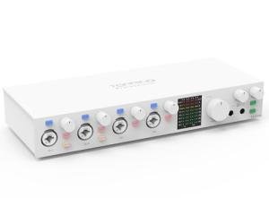 TOPPING E4X4 Pre USB Audio Interface - Dual USB-C Ports, 24bit/192kHz, 4IN/4OUT, Dual Headphone Outputs, Low Noise, Real-Time Monitoring, Mixer, for PC, Mac, iPhone, Professional Recording (White)