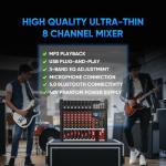 Audio Mixer 8 Channel, CT-80S Professional Sound System Mixer Board DJ Mixing Console with Reverb MP3 Player Bluetooth 48V Phantom Power Supply USB Recording for Studio Karaoke Live Music
