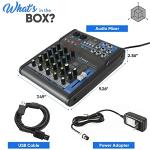 Pyle Professional Audio Mixer Sound Board Console System - Interface 4 Channel Digital USB Bluetooth MP3 Computer Input 48V Phantom Power Stereo DJ Studio Streaming FX 16-Bit DSP processor - PMXU43BT