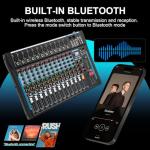 SIKUING 12 Channel Audio Interfacer Sound Board Mixer DJ Mixer 16-Bit DSP Effect USB Audio Mixer +48V Phantom Power Bluetooth Mixer for Karaoke Studio Streaming Recording,Live Streaming