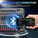 Depusheng DX8 Professional Mixer Sound Board Console 8 Channel Desk System Interface Digital USB MP3 Input 48V Phantom Power Stereo DJ Studio FX Steel Chassis,Black Bluetooth USB Audio Mixer for PC