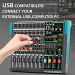 Depusheng PA8 Professional Audio Mixer Sound Board Console Desk System Interface 8 Channel Digital USB Bluetooth MP3 Computer Input 48V Phantom Power Built-in 256 Reverb Effect, Black