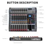 Depusheng DX8 Professional Mixer Sound Board Console 8 Channel Desk System Interface Digital USB MP3 Input 48V Phantom Power Stereo DJ Studio FX Steel Chassis,Black Bluetooth USB Audio Mixer for PC