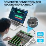 Aveek Audio Mixer,Professional Sound Board Mixing Console with USB Drive/Bluetooth/Computer/4 Channel Stereo Input DJ Mixer,48V Phantom Digital 99 DSP Effect for PC Recording Karaoke Studio Streaming