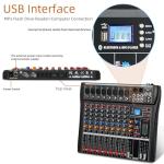 Depusheng DX8 Professional Mixer Sound Board Console 8 Channel Desk System Interface Digital USB MP3 Input 48V Phantom Power Stereo DJ Studio FX Steel Chassis,Black Bluetooth USB Audio Mixer for PC