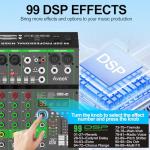 Aveek Audio Mixer,Professional Sound Board Mixing Console with USB Drive/Bluetooth/Computer/4 Channel Stereo Input DJ Mixer,48V Phantom Digital 99 DSP Effect for PC Recording Karaoke Studio Streaming