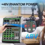 Aveek Audio Mixer,Professional Sound Board Mixing Console with USB Drive/Bluetooth/Computer/4 Channel Stereo Input DJ Mixer,48V Phantom Digital 99 DSP Effect for PC Recording Karaoke Studio Streaming
