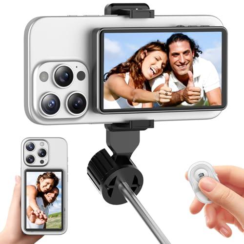 Vlog Selfie Monitor Screen, Magnetic Wireless Back Camera Monitor for iPhone & Android with 100FT Rang Bluetooth Remote for Photo/Vlog/Live Stream