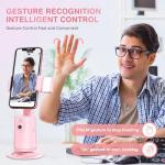 Jiangler Auto Face Tracking Tripod 360° Rotating Cell Phone Photo and Video Kits Stand, No App, Phone Camera Stand with Remote and Gesture Control for Live Recording Tiktok Pink1
