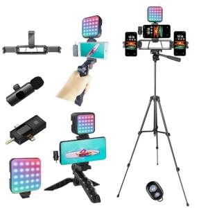 Litchitech Vlogging Kit for iPhone,Vlogging Kit for Andriod Phone,Vlogging Camera Kit,with Tripod 60" / Multiple Holders/RGB Light/Lavalier Mic/Remote