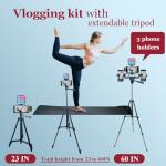 Litchitech Vlogging Kit for iPhone,Vlogging Kit for Andriod Phone,Vlogging Camera Kit,with Tripod 60" / Multiple Holders/RGB Light/Lavalier Mic/Remote
