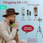 Litchitech Vlogging Kit for iPhone,Vlogging Kit for Andriod Phone,Vlogging Camera Kit,with Tripod 60" / Multiple Holders/RGB Light/Lavalier Mic/Remote