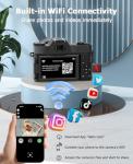 FLATIC Cameras for Photography, 6K 64MP Digital Camera with WiFi & Microphone for Youtuber, 16X Zoom Vlogging Camera with 180°Flip Screen, 64GB Card, 2 Batteries, Macro & Wide-Angle Lens, Card Reader
