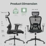 ZYFFHYLAI Ergonomic Office Chair - 350LB Mesh Office Chair with Adjustable Lumbar, High Back Computer Desk Chair with 3D Armrests, Comfy Chair with 2D Headrest & Tilt Function for Study, Work, Gaming