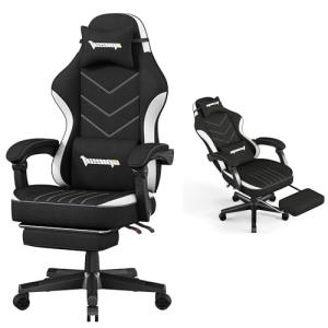 Opiesit Gaming Chair,Fabric Computer Chair with Pocket Spring Cushion,400 lb Load Capacity,Ergonomic Office Chair with Footrest,Height Adjustable Video Gamer Chair with Lumbar Support(Black)