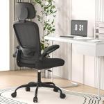 Ergonomic Office Chair for Long Hours & Back Pain Relief – Adjustable Lumbar Support & Headrest, High-Density Foam Cushion, Flip-Up Armrests, Perfect for Work & Study (Glam, Dark Black)
