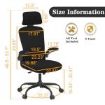 Ergonomic Office Chair for Long Hours & Back Pain Relief – Adjustable Lumbar Support & Headrest, High-Density Foam Cushion, Flip-Up Armrests, Perfect for Work & Study (Glam, Dark Black)