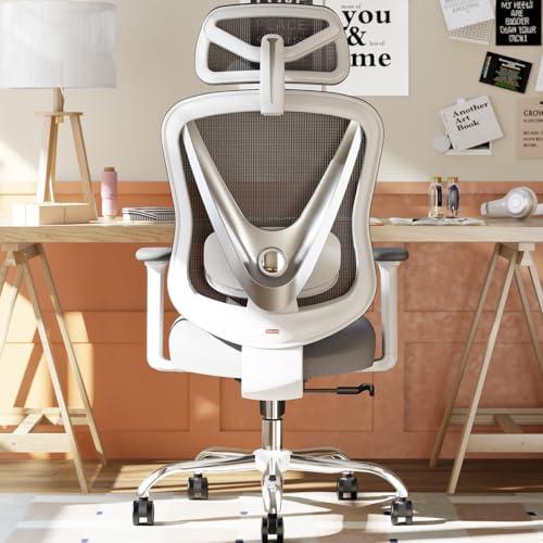 HOLLUDLE Ergonomic Mesh Office Chair - 3D Adjustable Lumbar Support & 3D Armrests, V-Shaped Back, Adjustable Desk Chair for Office & Home, White